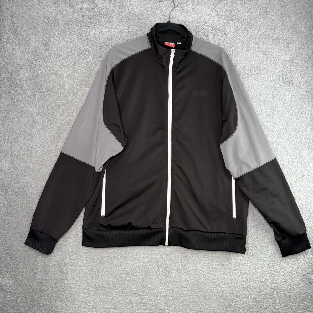 Puma Sport Lifestyle Men's Black White Gray Full Zip Up Jacket Size‎ XL Pockets